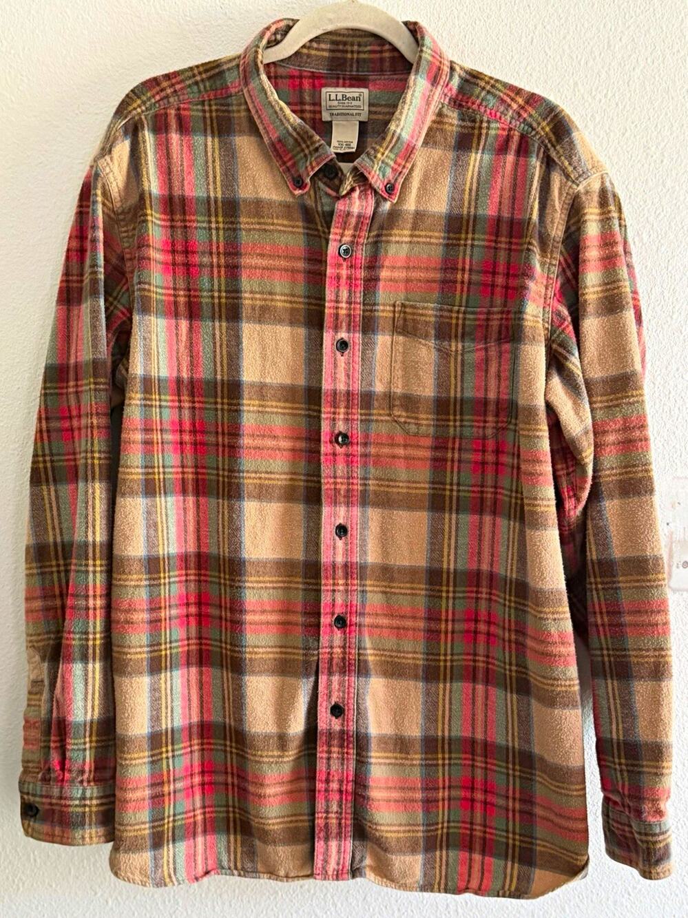 L.L. Bean Men's Scotch Plaid Flannel Shirt XXL Regular Antique Dress Stewart
